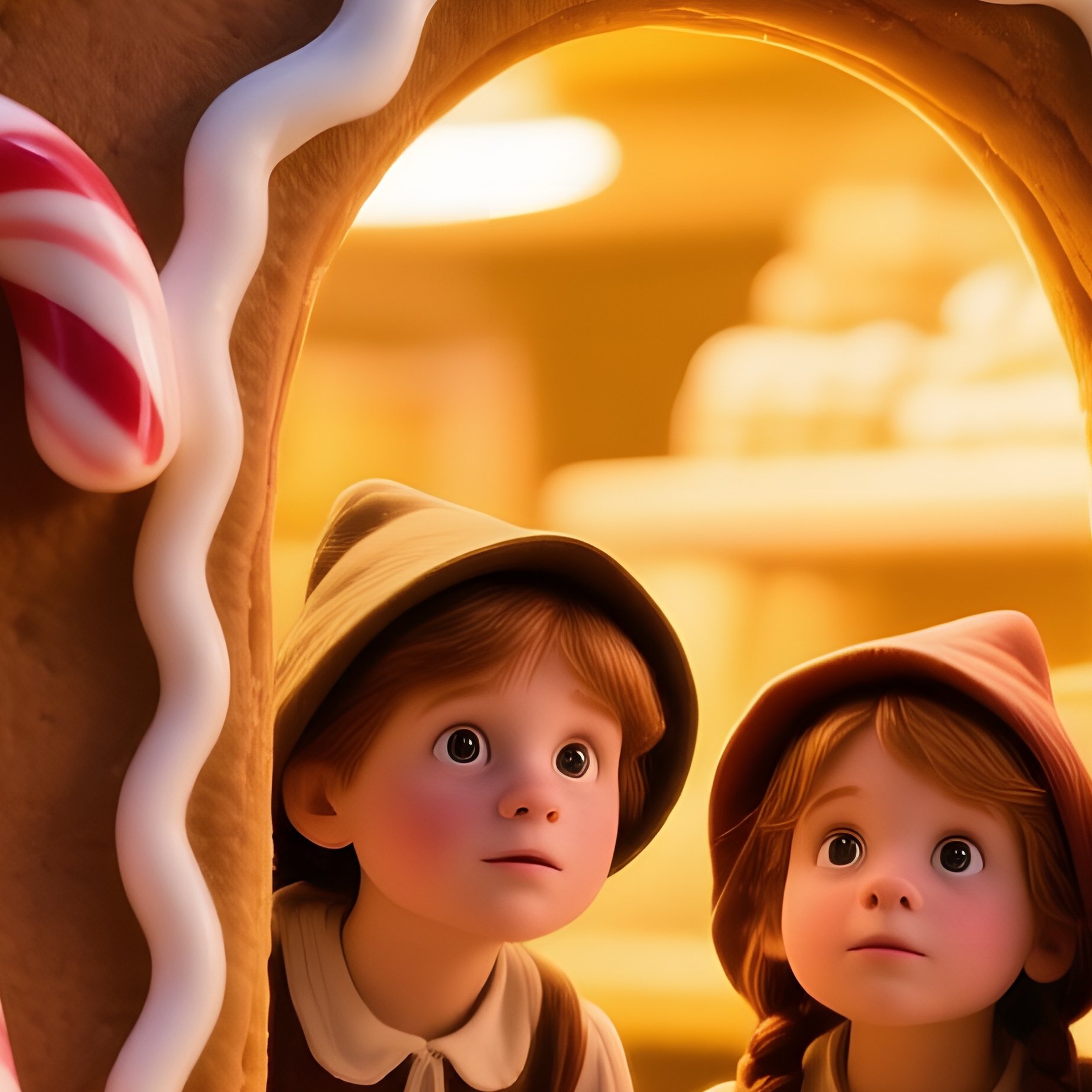 Enchanted Bakery At Dusk With Gingerbread Walls Frosting Icicles Hansel Gretel Peaking Through - Full Resolution Quality Preview