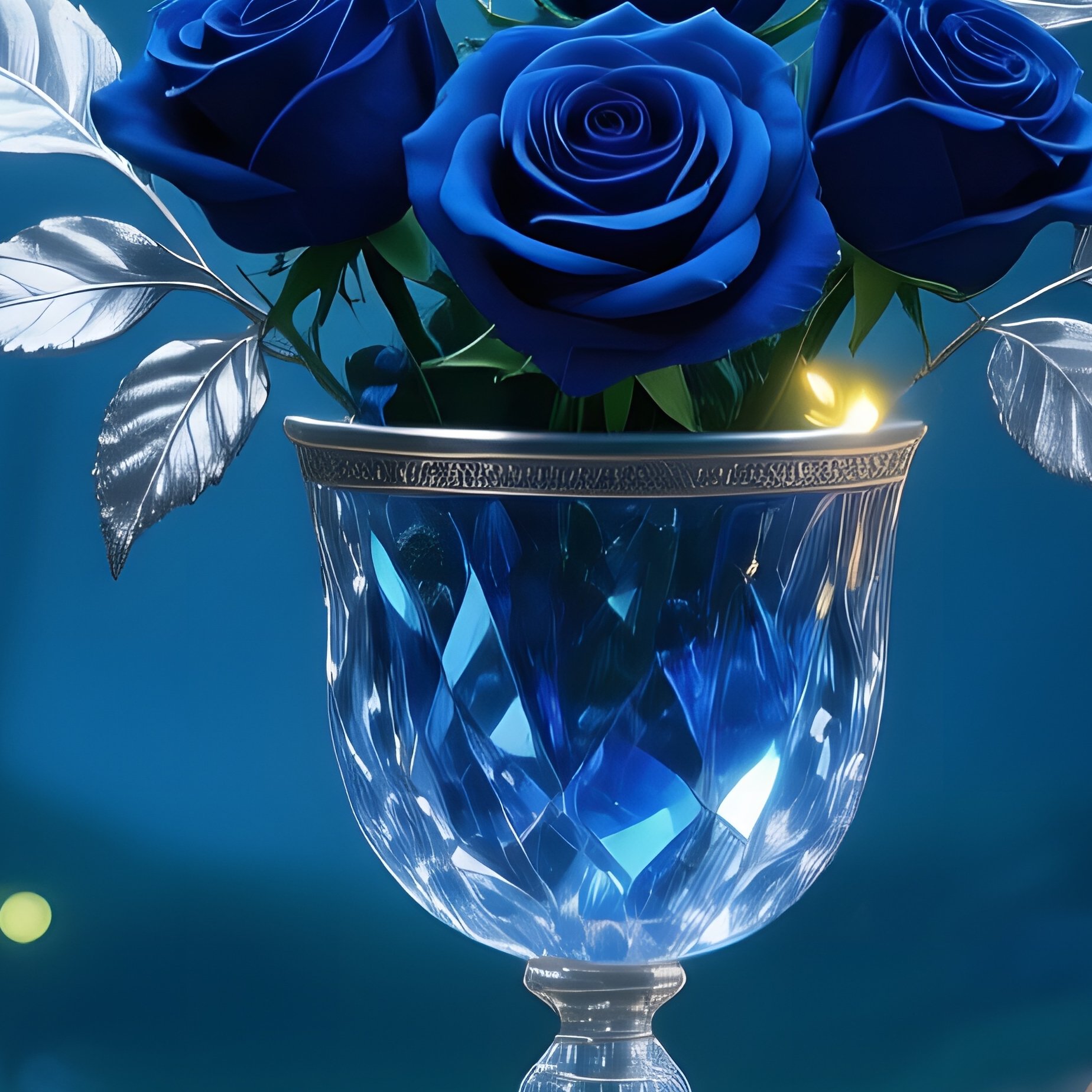 Enchanted Fairy Tale Clearing Moonlight Fireflies Crystal Chalice Midnight Roses - Full Resolution Quality Preview