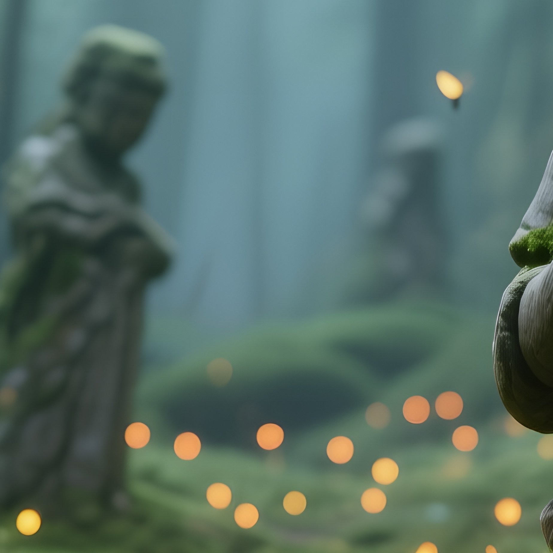 Enchanted Forest Glade Fireflies Clay Statues - Full Resolution Quality Preview