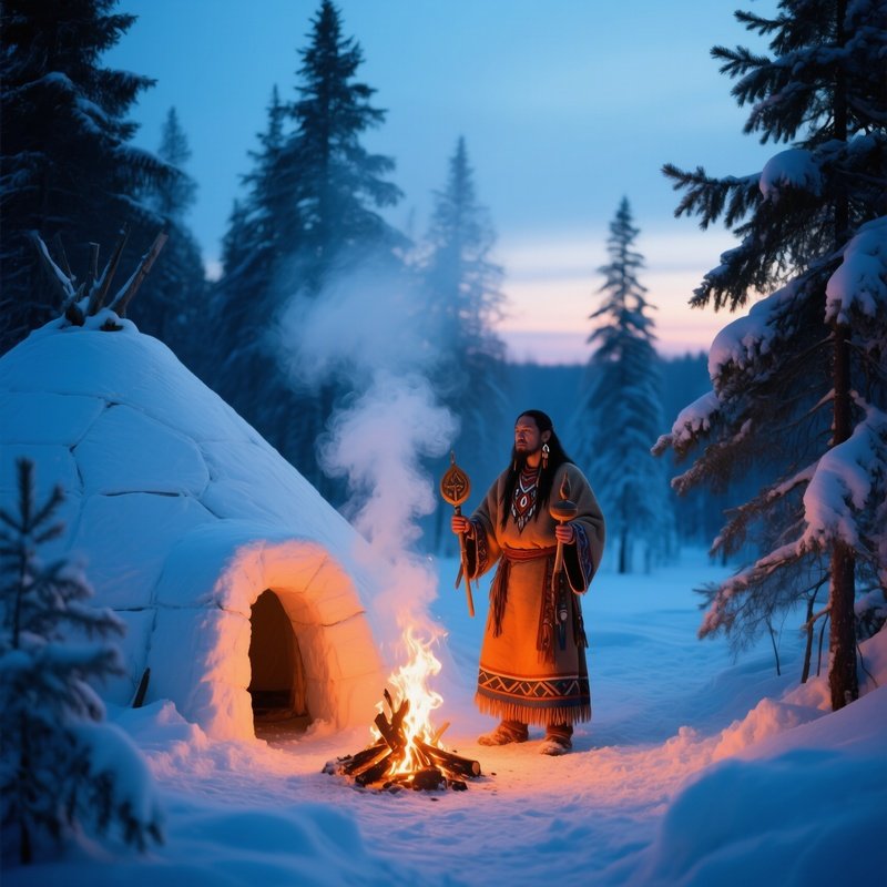 Eskimo Shaman Ritual Igloo Dusk