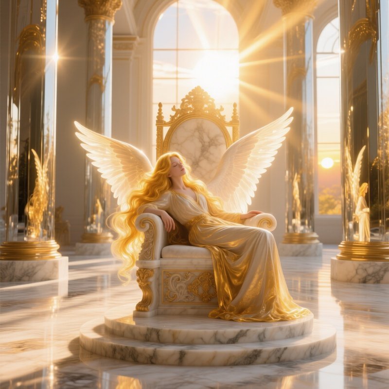 Ethereal Angel On Marble Throne