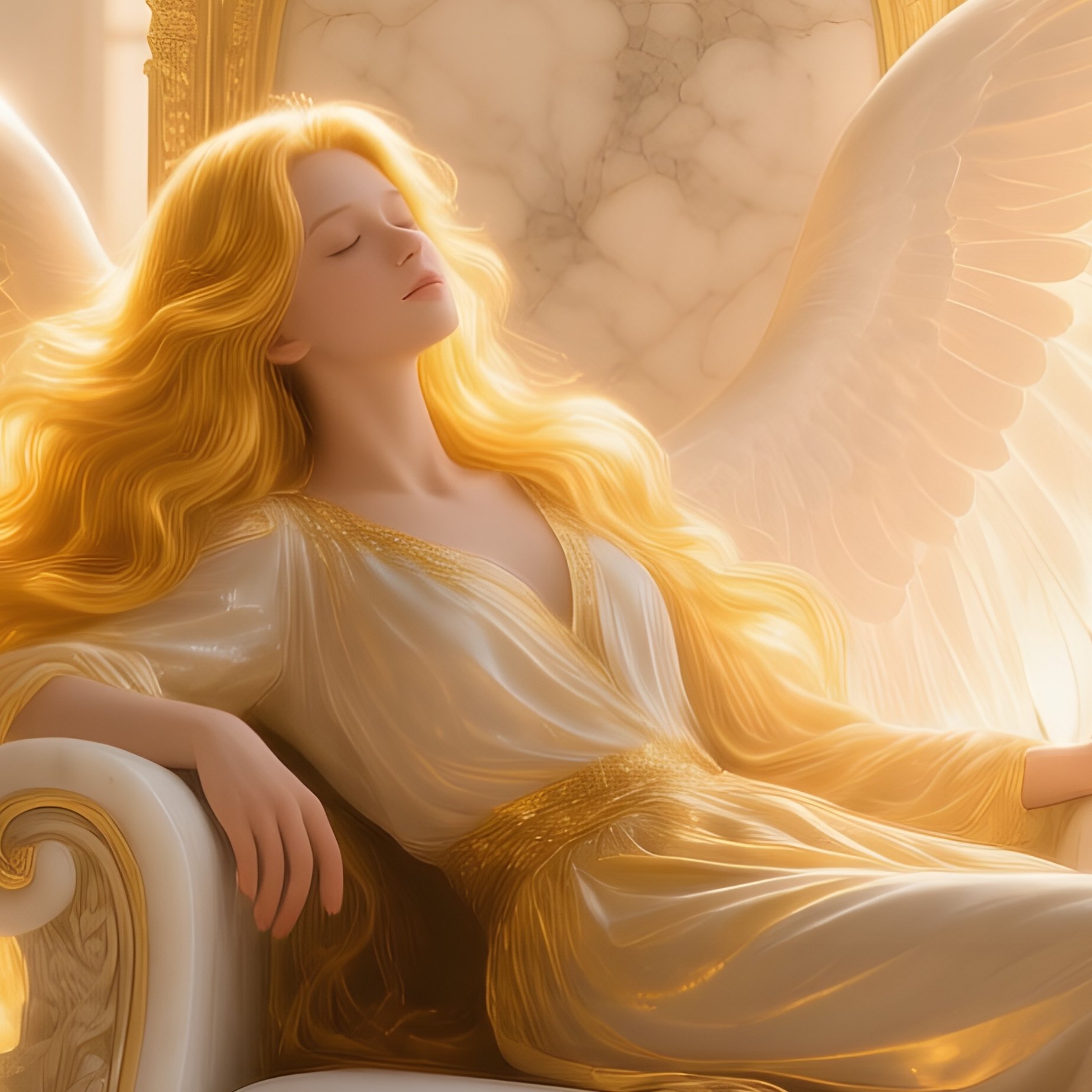 Ethereal Angel On Marble Throne - Full Resolution Quality Preview