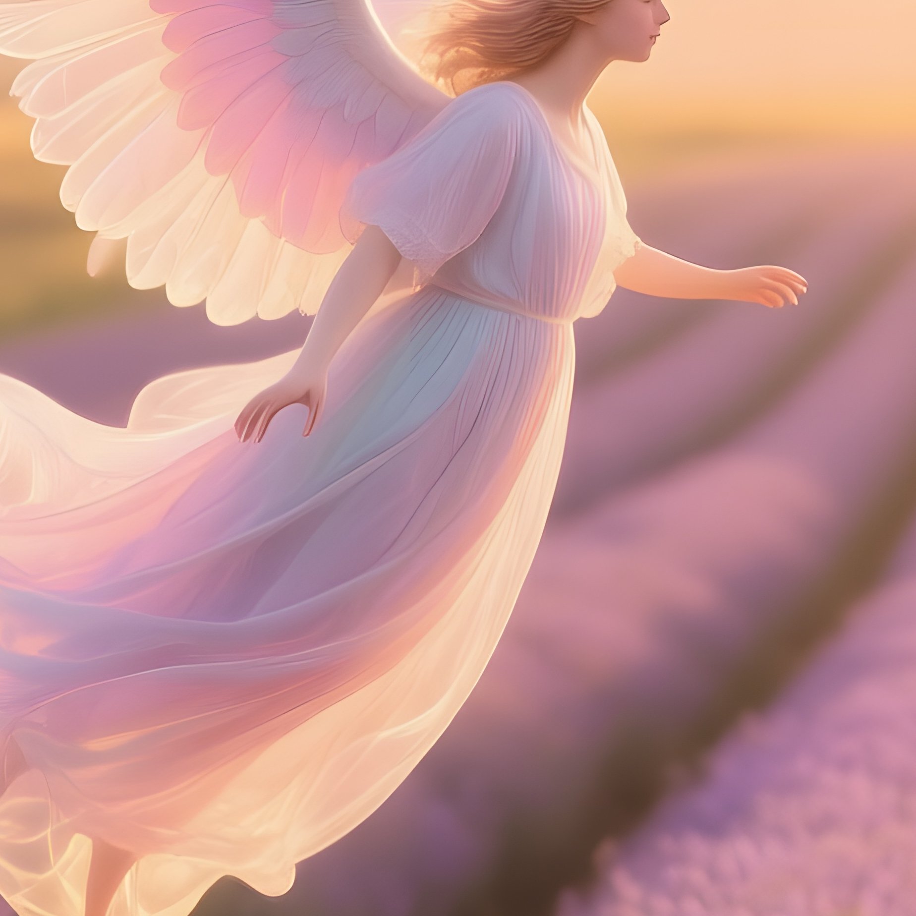 Ethereal Angel Over Lavender Field Golden Hour - Full Resolution Quality Preview