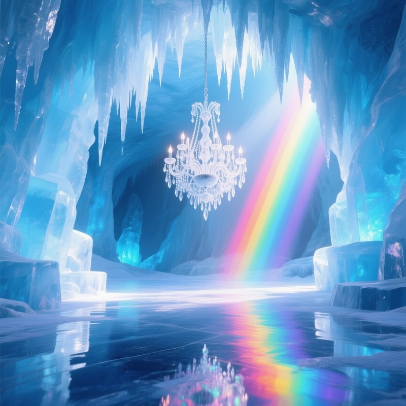 Ethereal Ice Cavern With Frozen Chandeliers