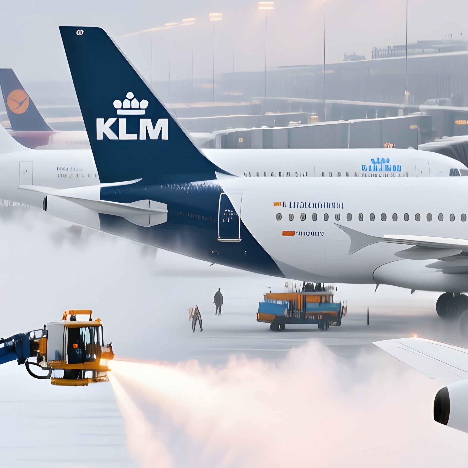 European Hub Winter Deicing Trucks Lufthansa Klm - Full Resolution Quality Preview
