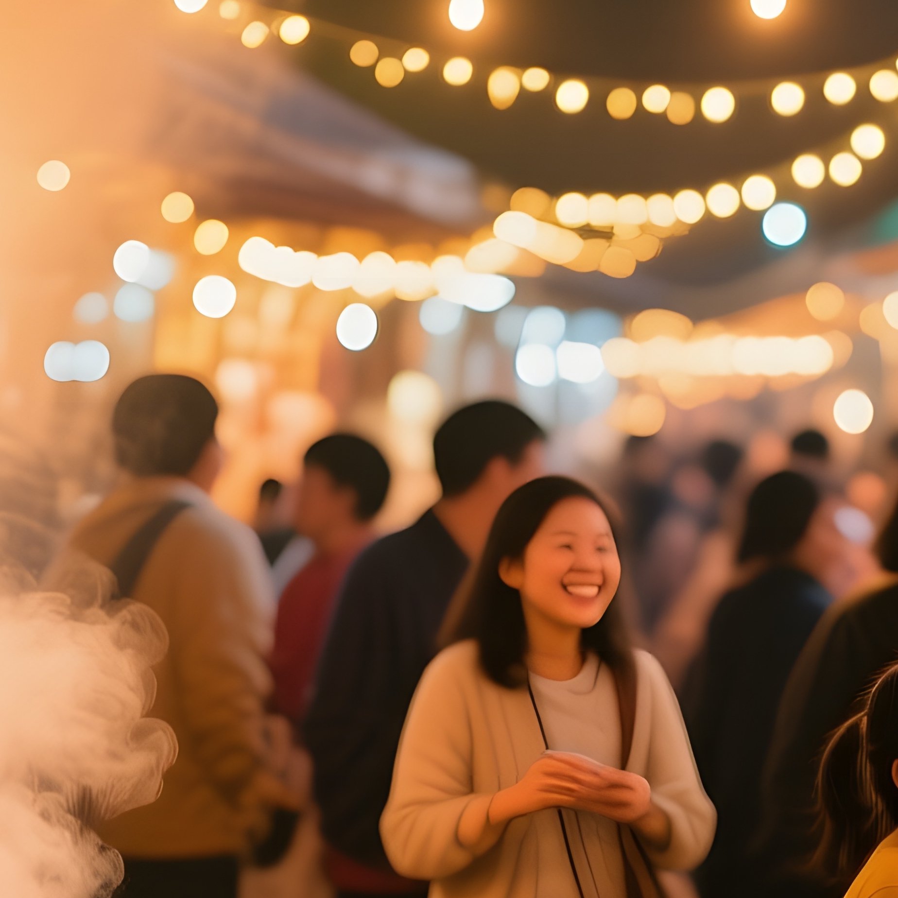 Evening Street Market String Lights - Full Resolution Quality Preview