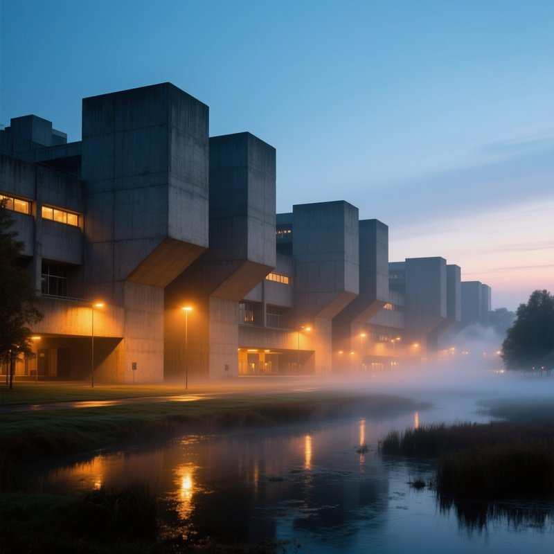 Evening View Brutalist University Campus