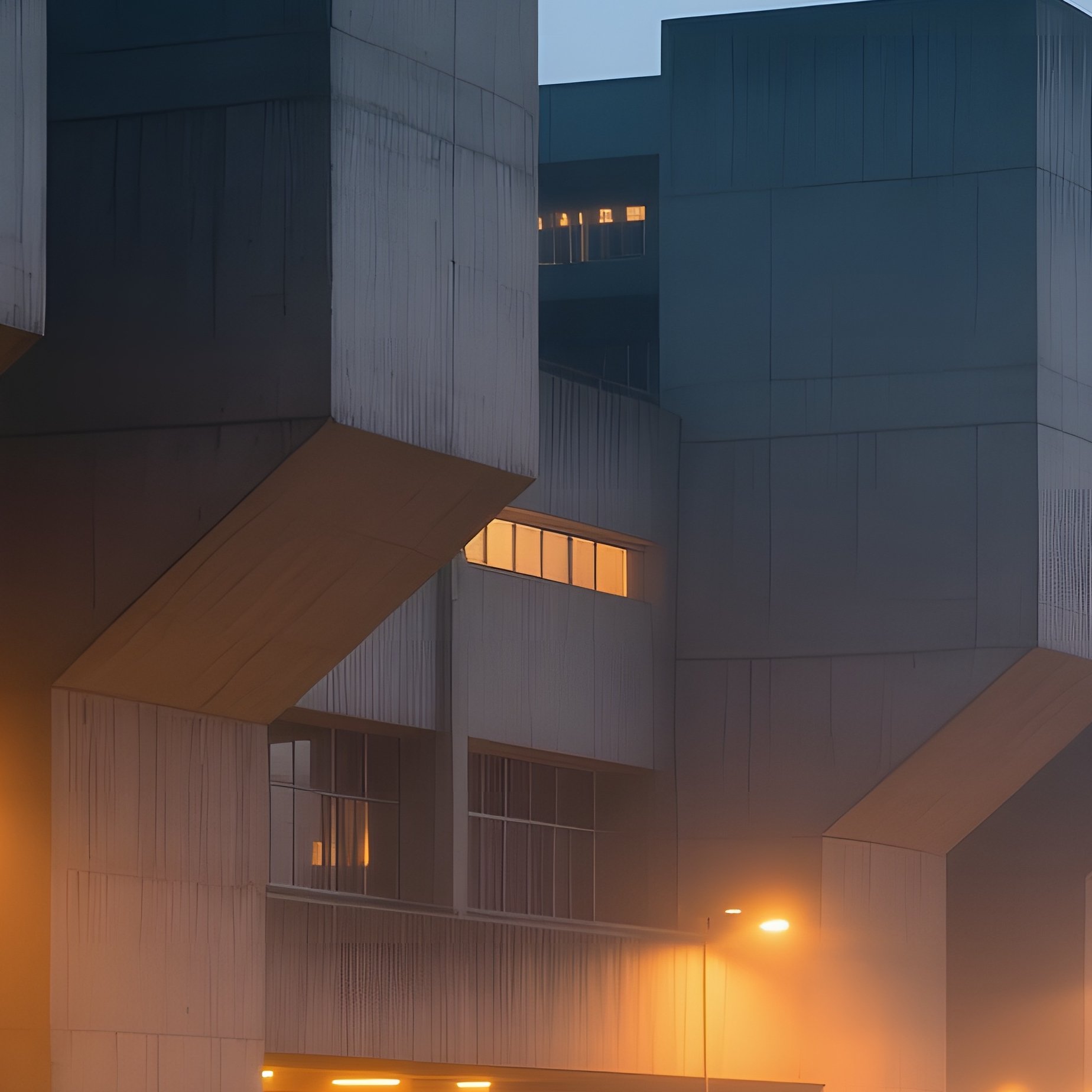 Evening View Brutalist University Campus - Full Resolution Quality Preview