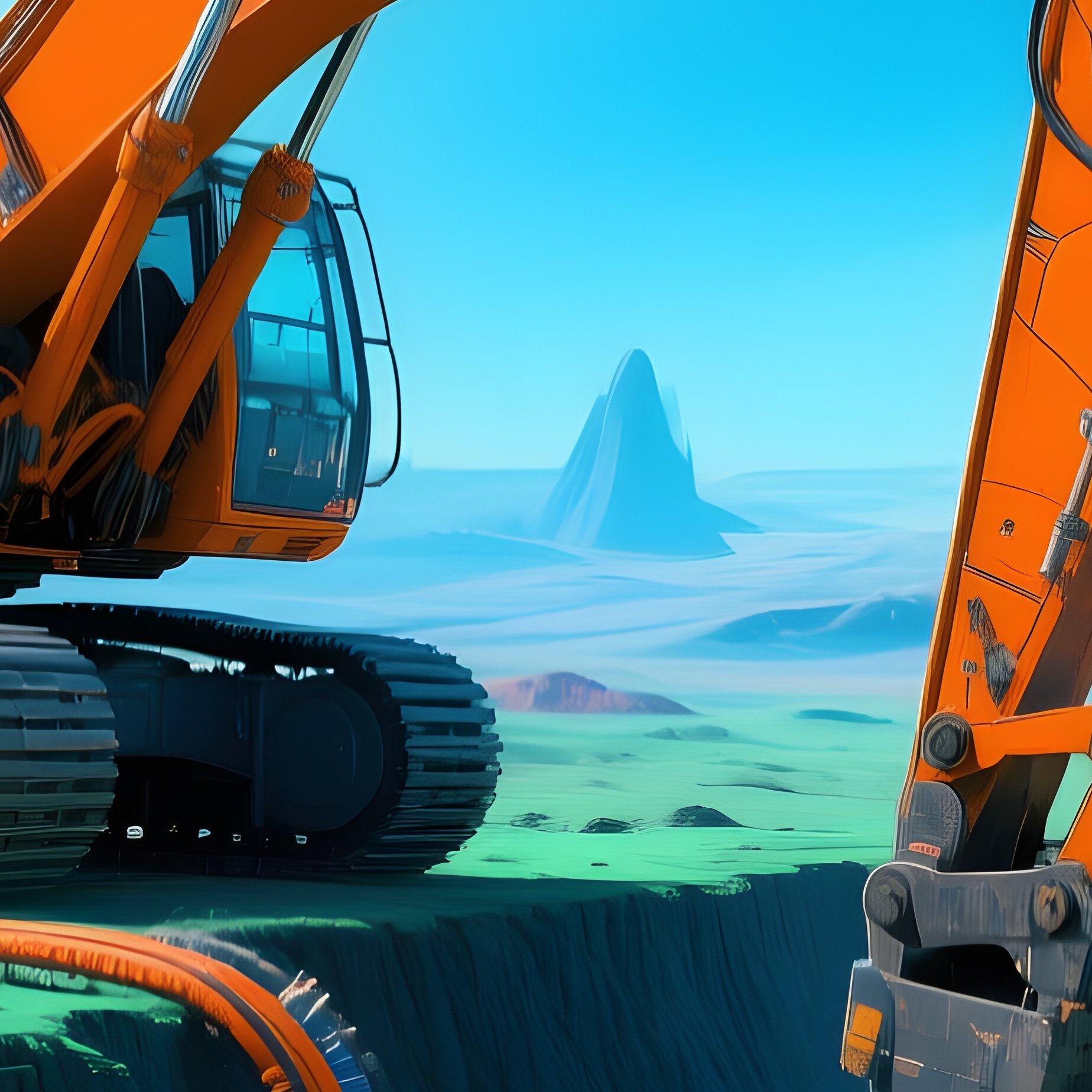 Excavator Digging Trenches For Cables Science Fiction - Full Resolution Quality Preview