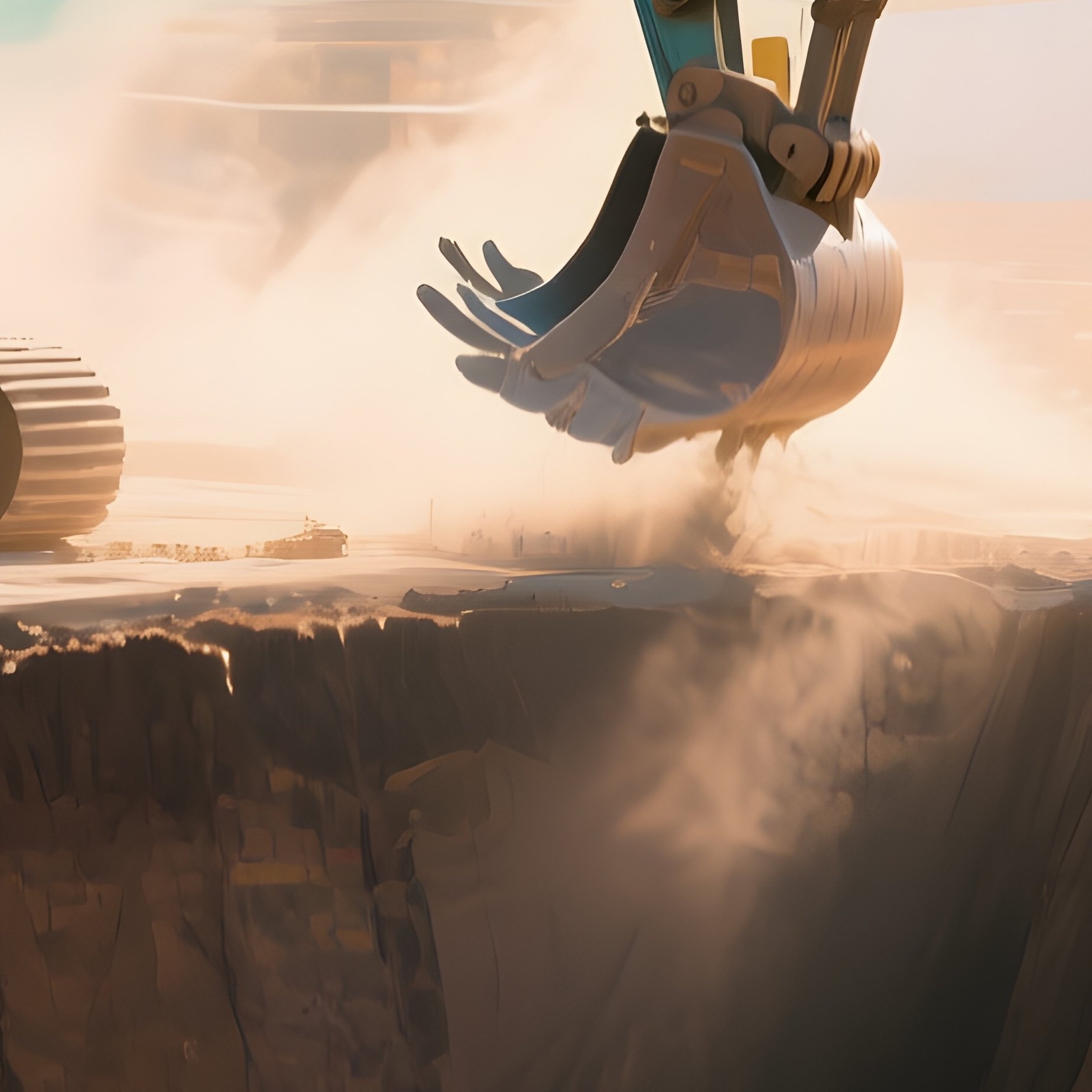 Excavators Digging Foundation Pit Morning Light - Full Resolution Quality Preview