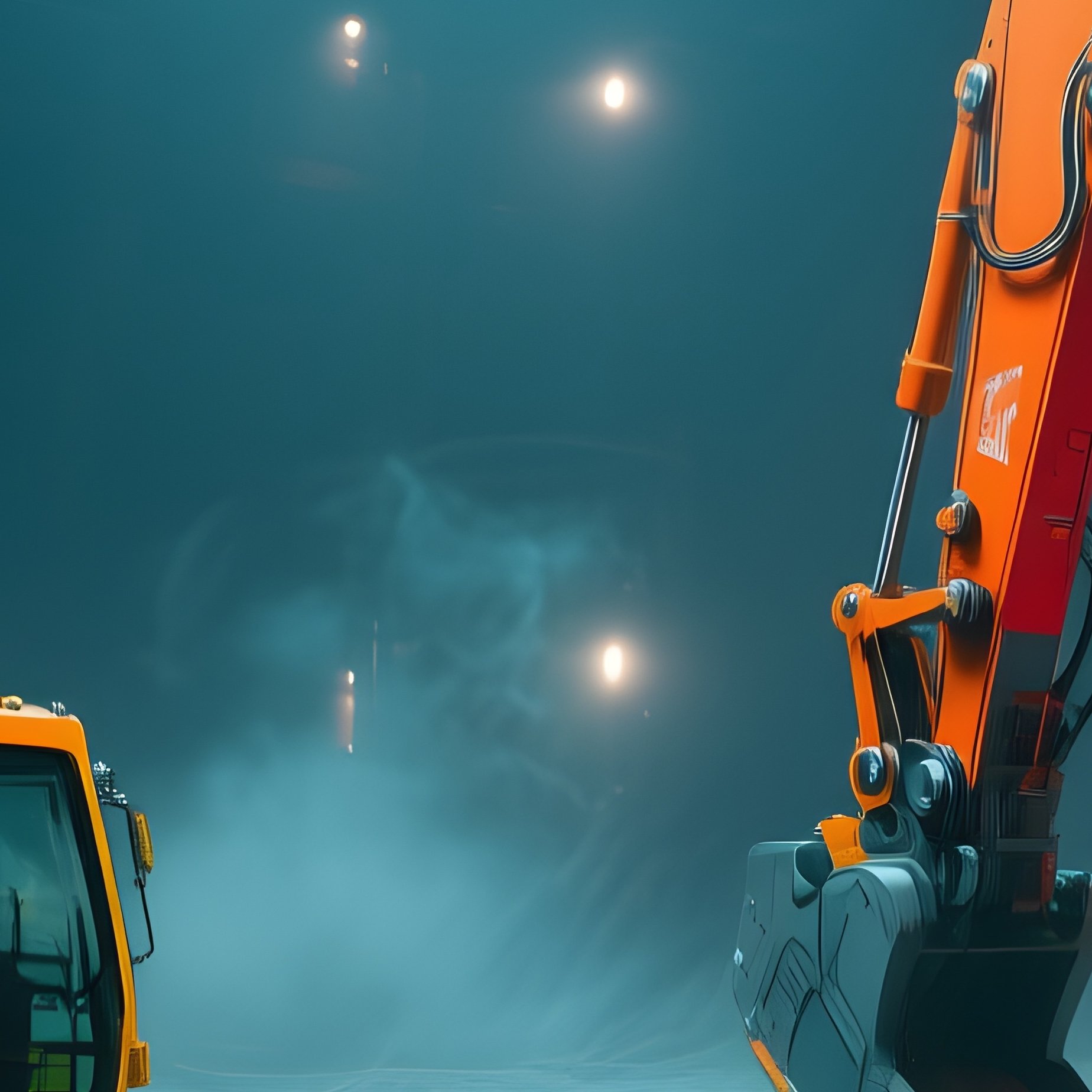 Excavators Digging Large Foundation Pit Bright Morning Light Science Fiction - Full Resolution Quality Preview