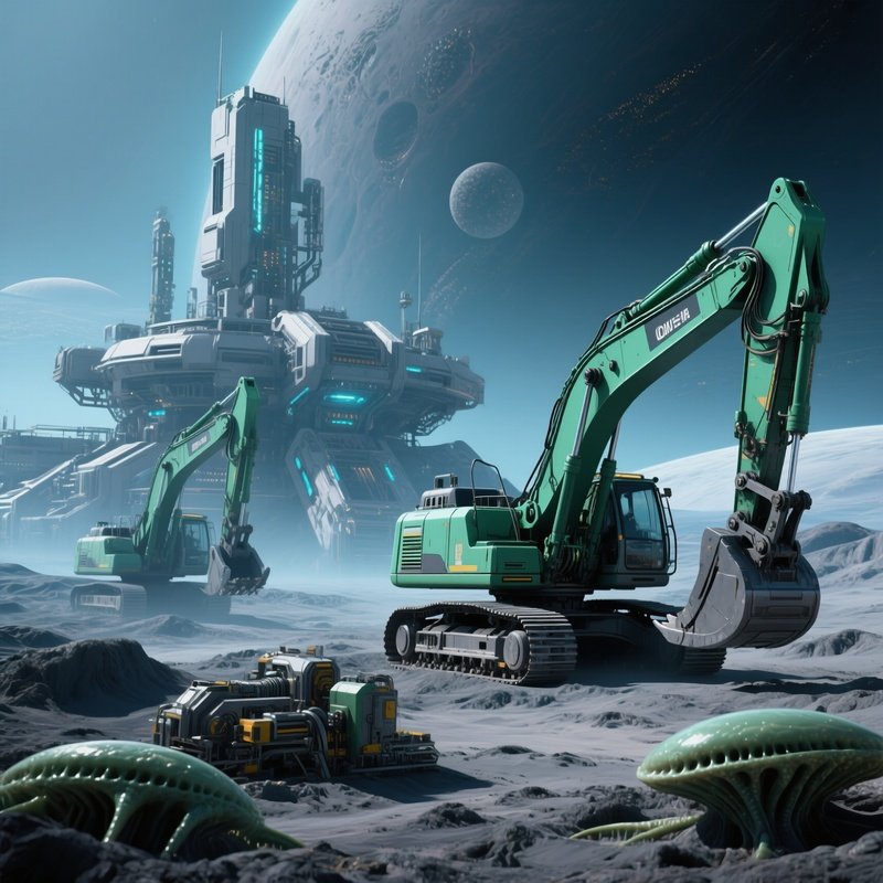 Excavators Unison Open Pit Science Fiction