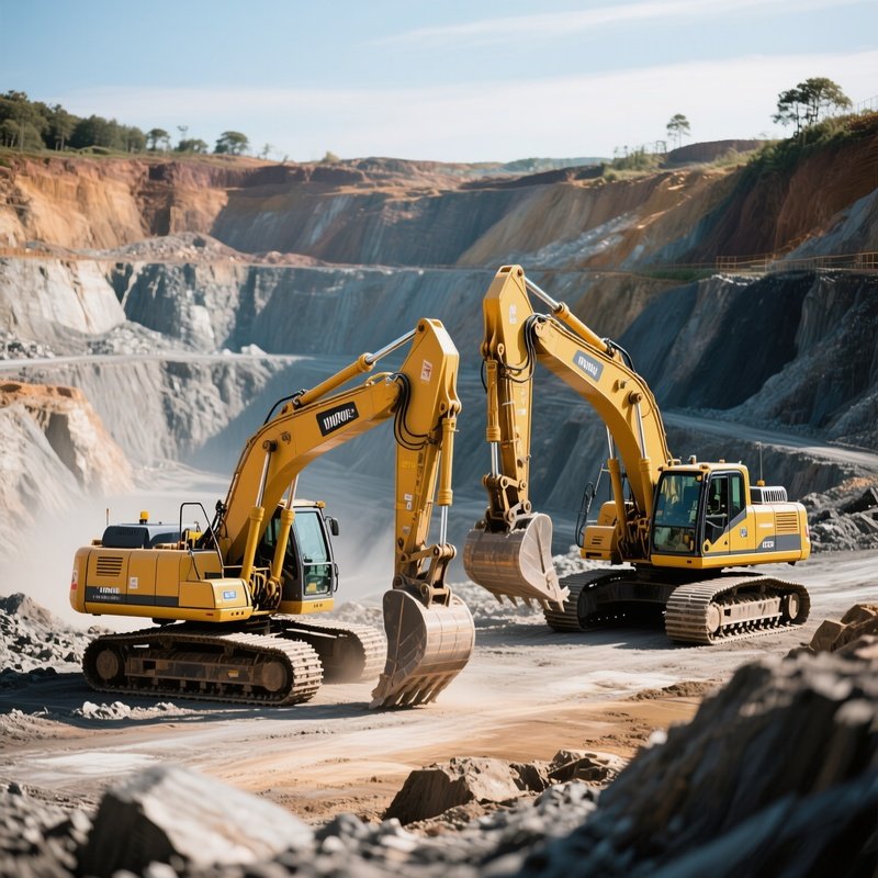 Excavators Working Unison Open Pit Science Fiction