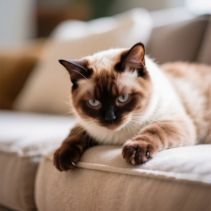 Exotic Shorthair Cat Peeking Over Couch Edge
