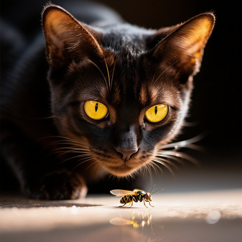 Exotic Shorthair Cat Staring Intensely At Bug Or Light Reflection