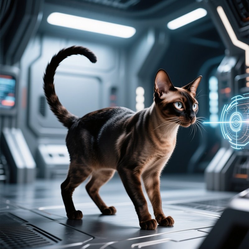 Exotic Shorthair Cat Tail Flicking Intense Focus Science Fiction