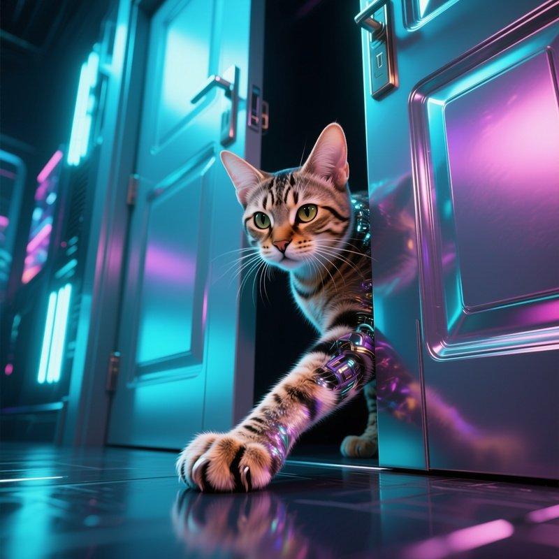 Exotic Shorthair Paw Reaching Out From Under Door Science Fiction