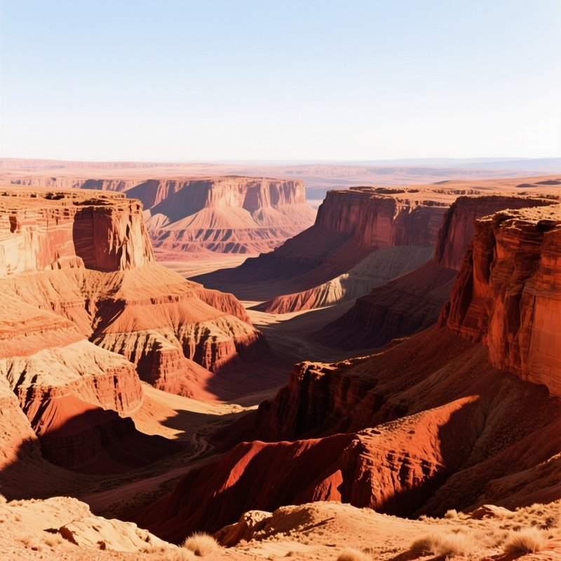 Expansive Desert Canyon Midday Red Rock Shadows