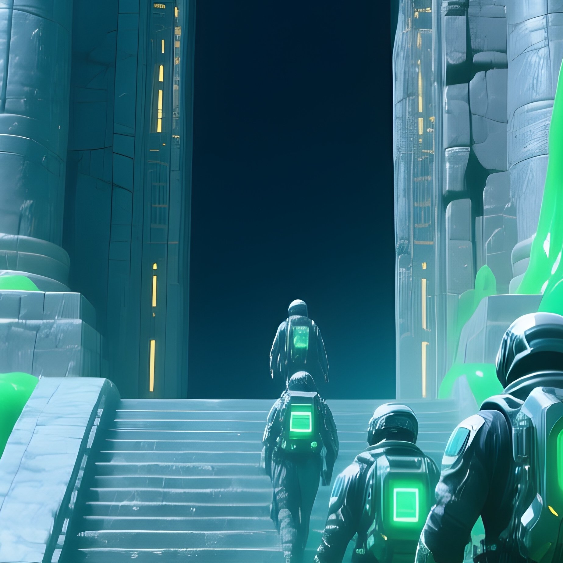 Explorers Towards Temples Entrance Scifi - Full Resolution Quality Preview