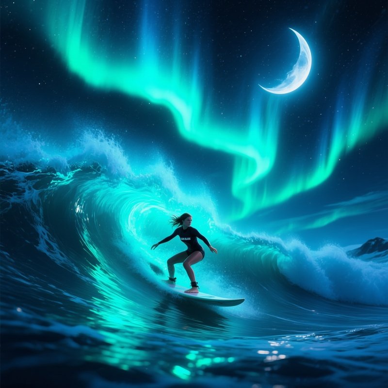 Extreme Surfing Under The Northern Lights
