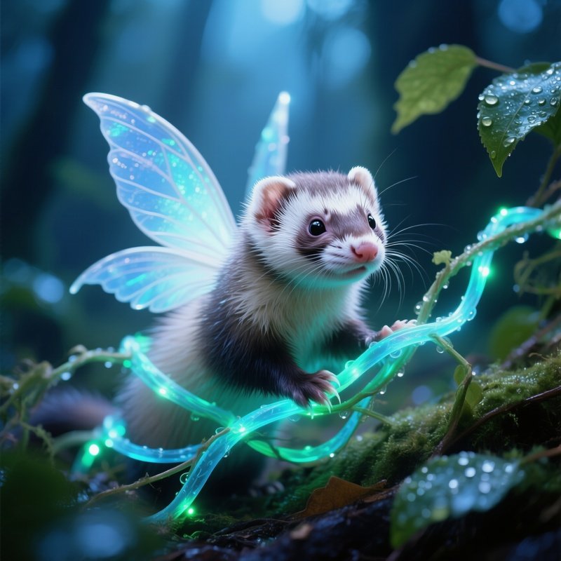 Fairy Ferret Tangled In Glowing Vines