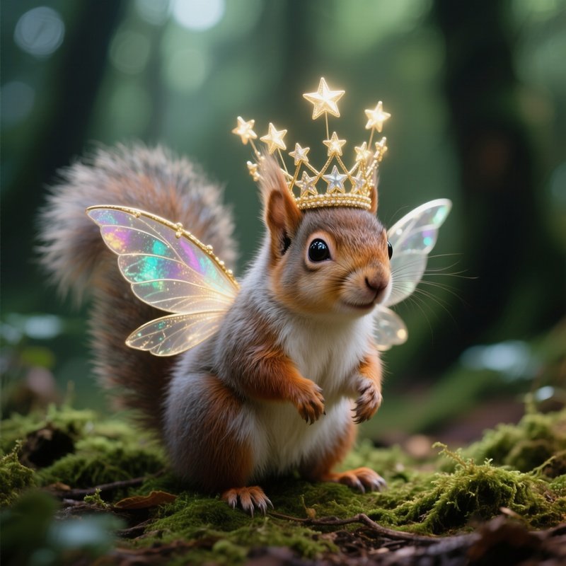 Fairy Squirrel Wearing Crown Of Twinkling Stars