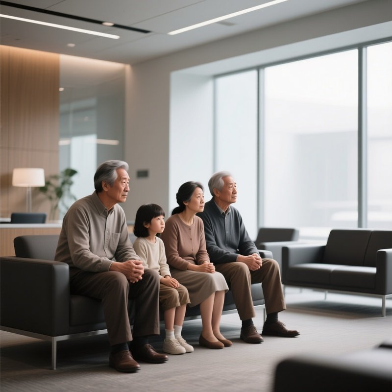 Family Members Waiting Anxiously In A Modern Seating Area