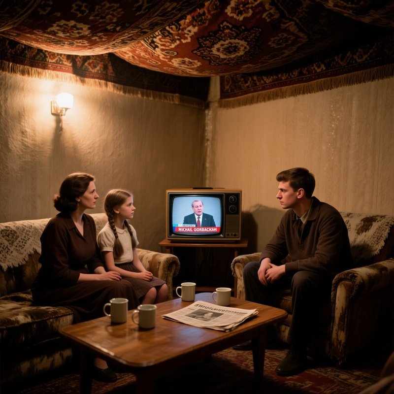 Family Watching Gorbachev Television Address 1987