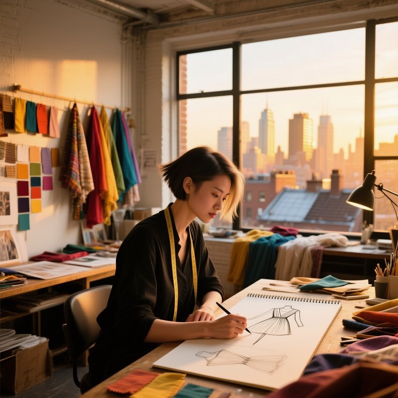Fashion Designer Sketching In Loft Studio