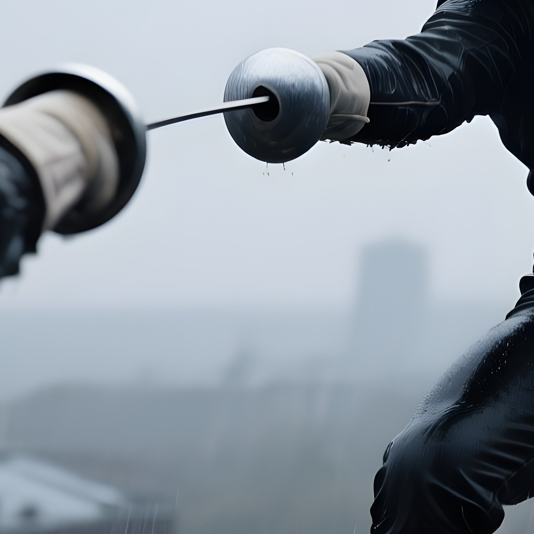 Fencer Dueling Rooftop Rain - Full Resolution Quality Preview