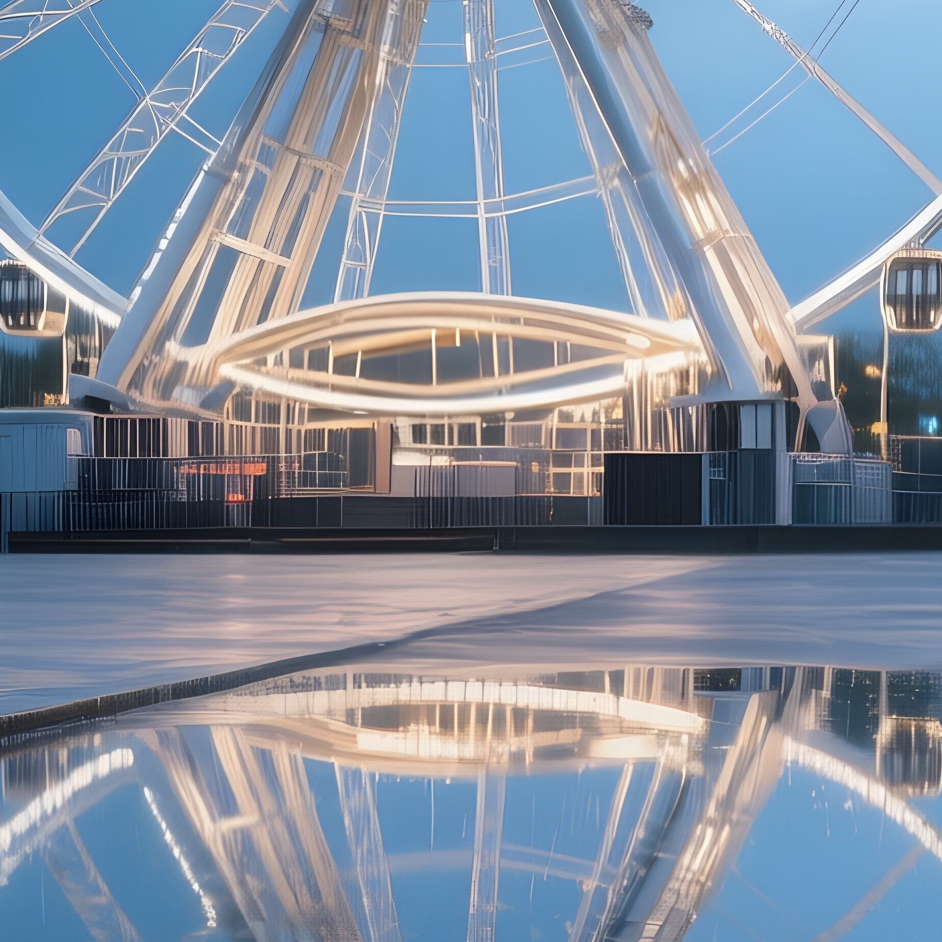 Ferris Wheel Reflected In Puddles After Evening Rain - Full Resolution Quality Preview