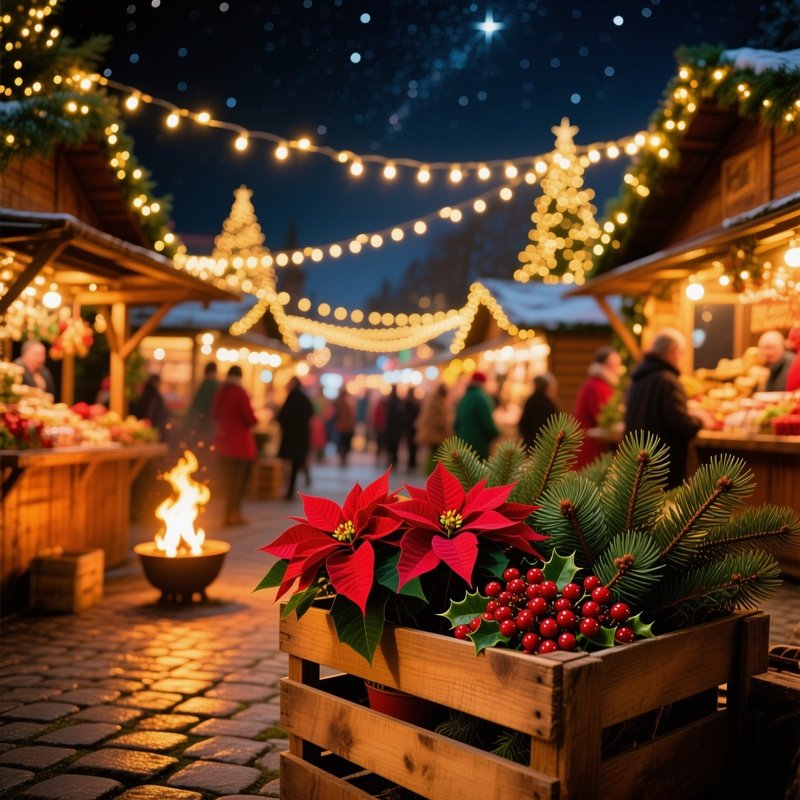 Festive Holiday Market At Night