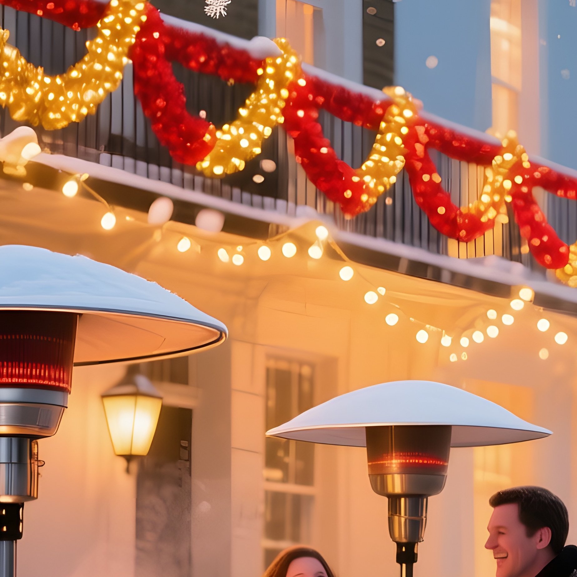 Festive Holiday Scene Seven Sisters Garlands Snow Outdoor Heaters - Full Resolution Quality Preview