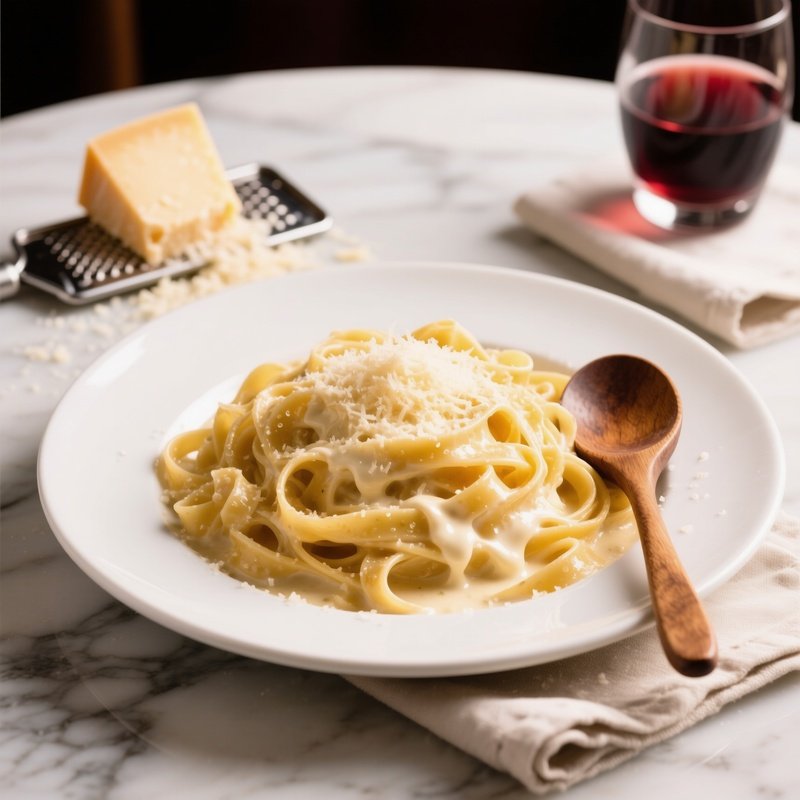 Fettuccine Alfredo With Fresh Egg Pasta Tossed In Butter Cream And Finely Grated Parmigiano Reggiano