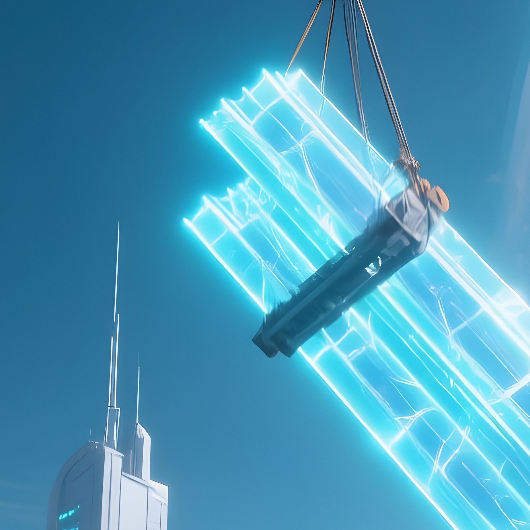 Fictional Tower Crane Lifting Beams City Skyline - Full Resolution Quality Preview
