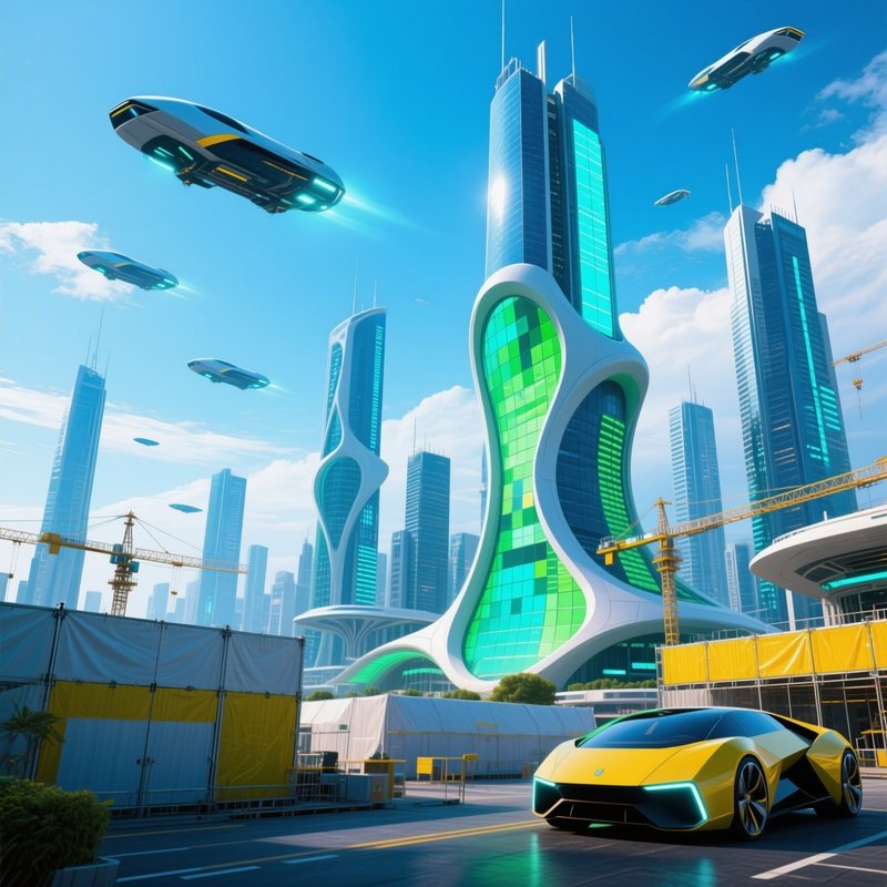 Fictional Urban Construction Drone Footage