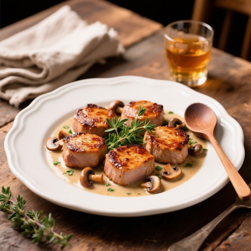 Filet Mignon De Porc Pork Tenderloin Medallions With Creamy Mushroom And Cider Sauce