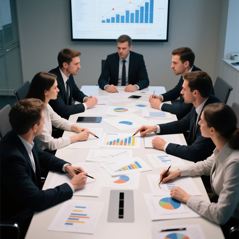 Finance Team Reviewing Quarterly Report Office Meeting