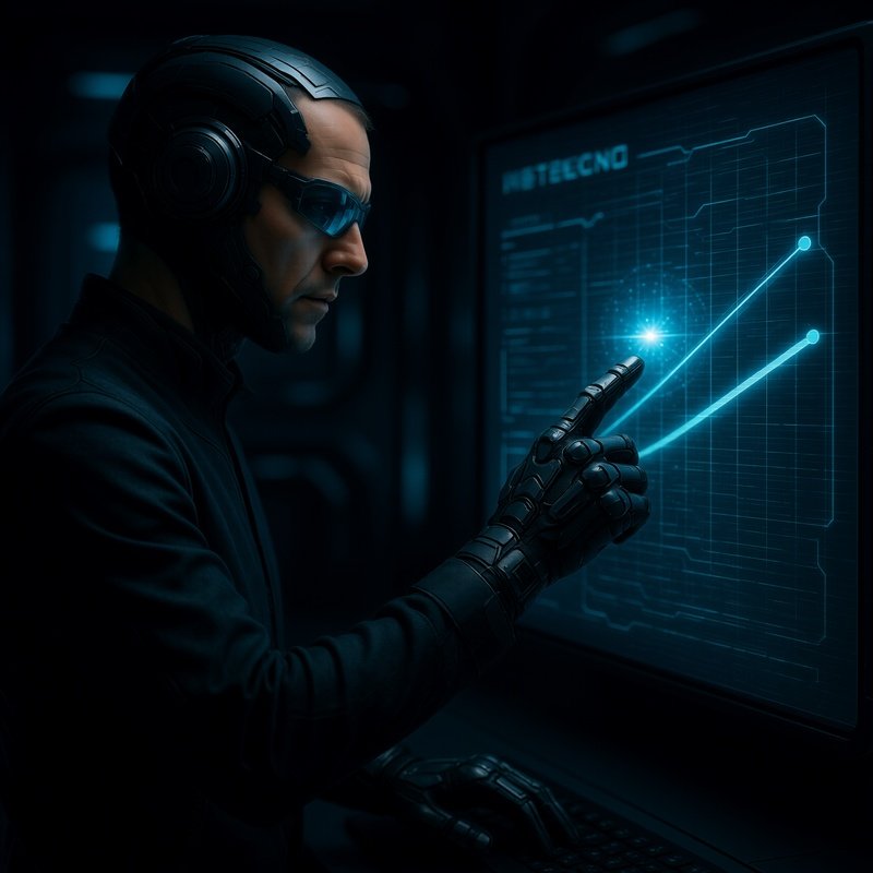 Financial Analyst Pointing Trend Line Transparent Screen Variant