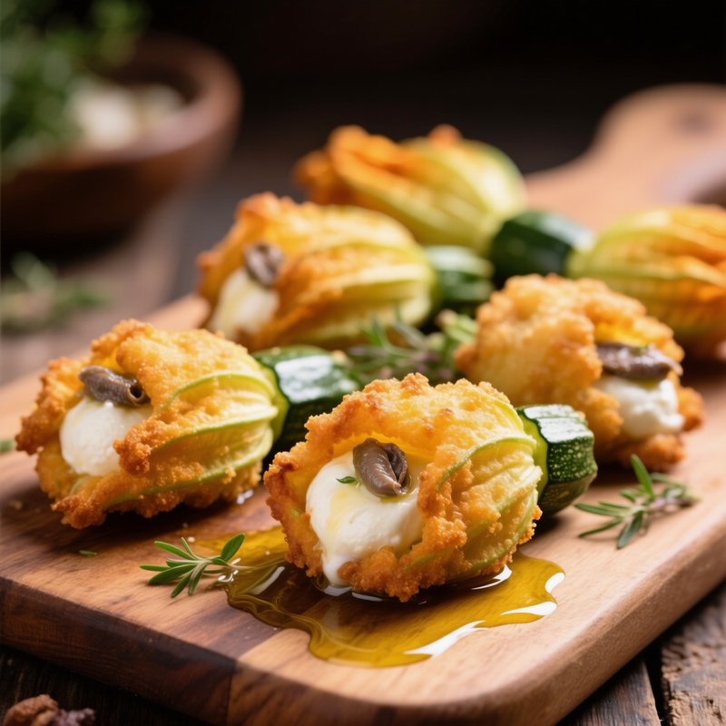 Fiori Di Zucca Fritti Zucchini Flowers Stuffed With Mozzarella And Anchovy Battered And Deep Fried