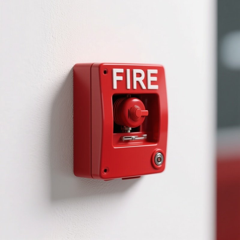 Fire Alarm: A Detail Shot Of A Red Fire Alarm Pull Station On A White Wall, Symbolizing Safety Protocols.