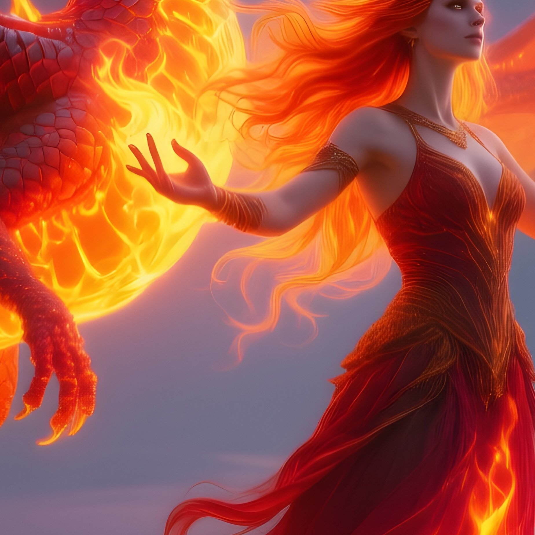 Fire Enchantress Swirling Flames Into Dragon Shape - Full Resolution Quality Preview