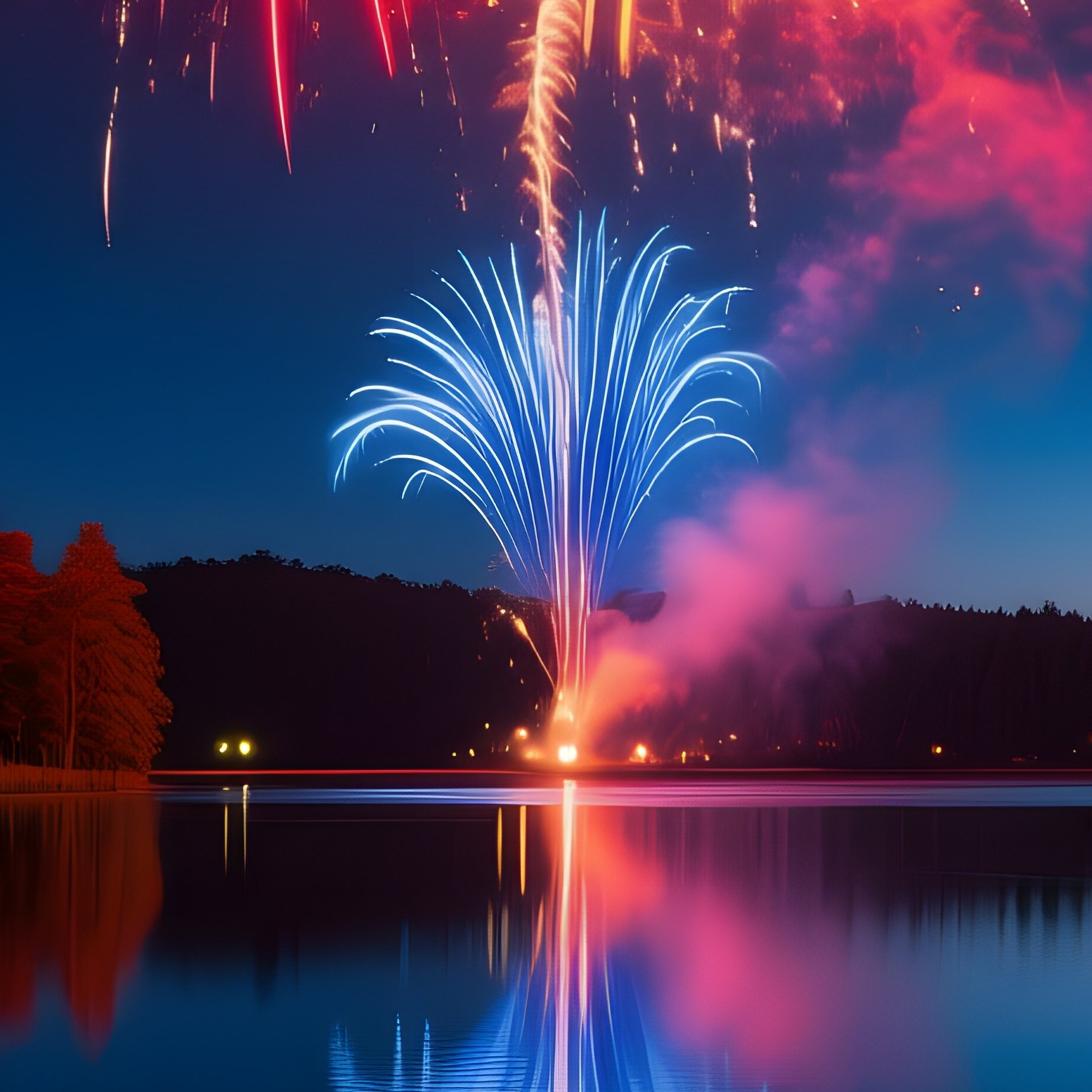 Fireworks Display Over A Body Of Water Fireworks Night - Full Resolution Quality Preview