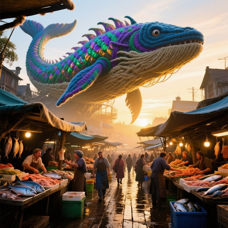 Fish Market Sunrise Wool Leviathan Sculpture