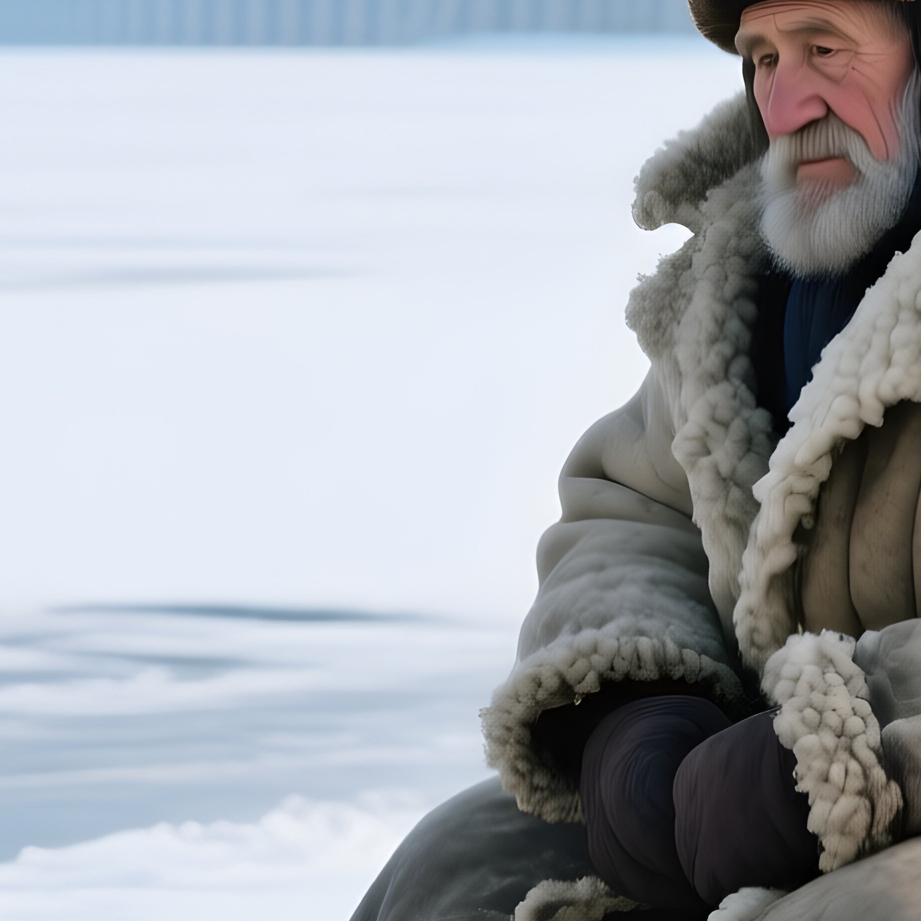 Fishing On The Volga 1982 Elderly Man Ice Fishing - Full Resolution Quality Preview