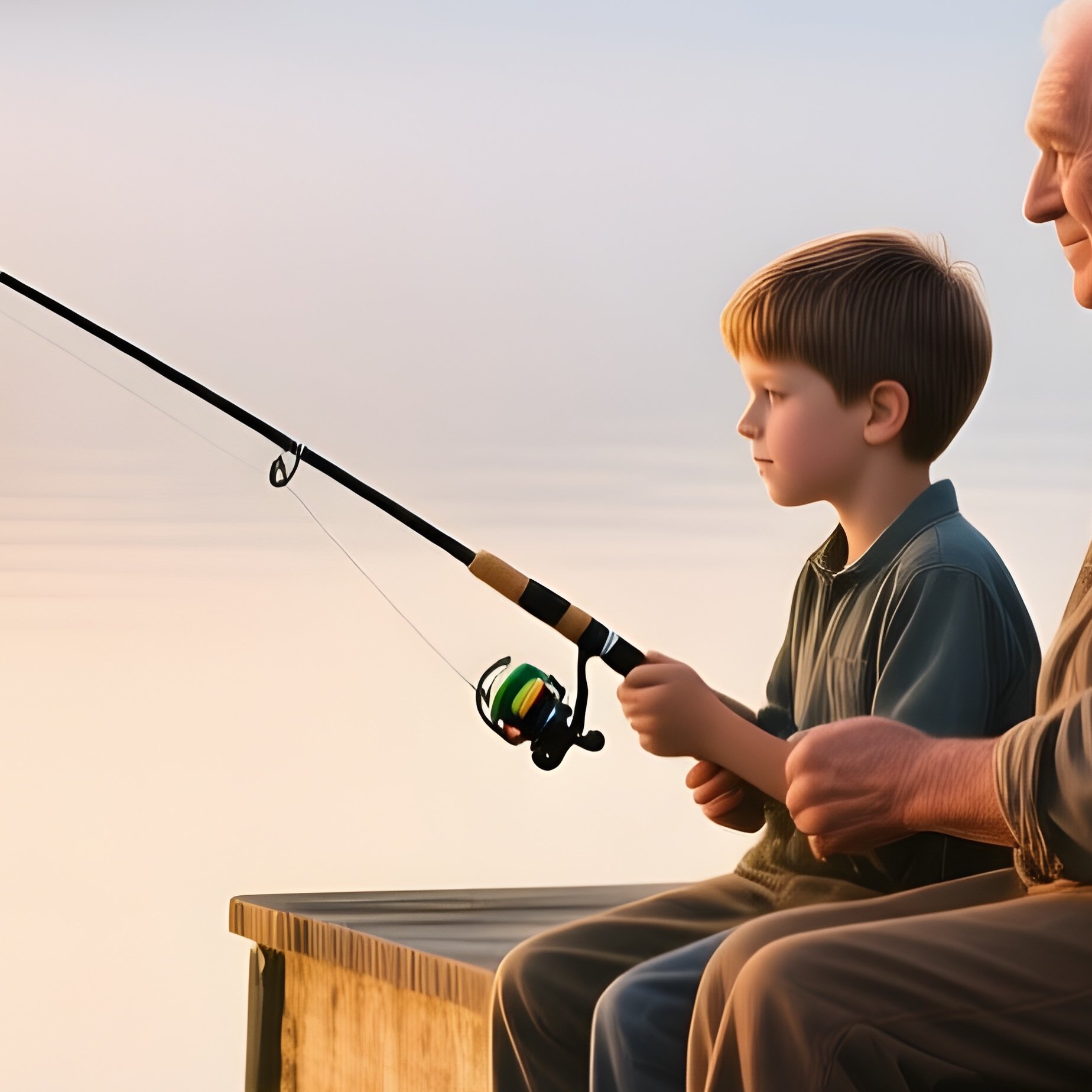 Fishing Trip Grandfather Grandson Misty Morning - Full Resolution Quality Preview