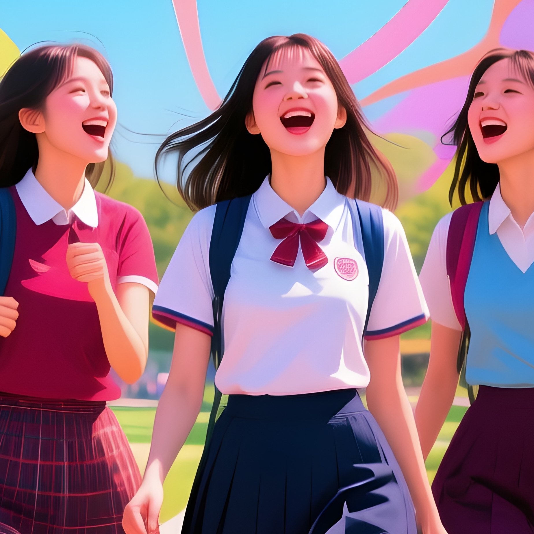 Five Beautiful University Girls Walking Campus Abstract - Full Resolution Quality Preview