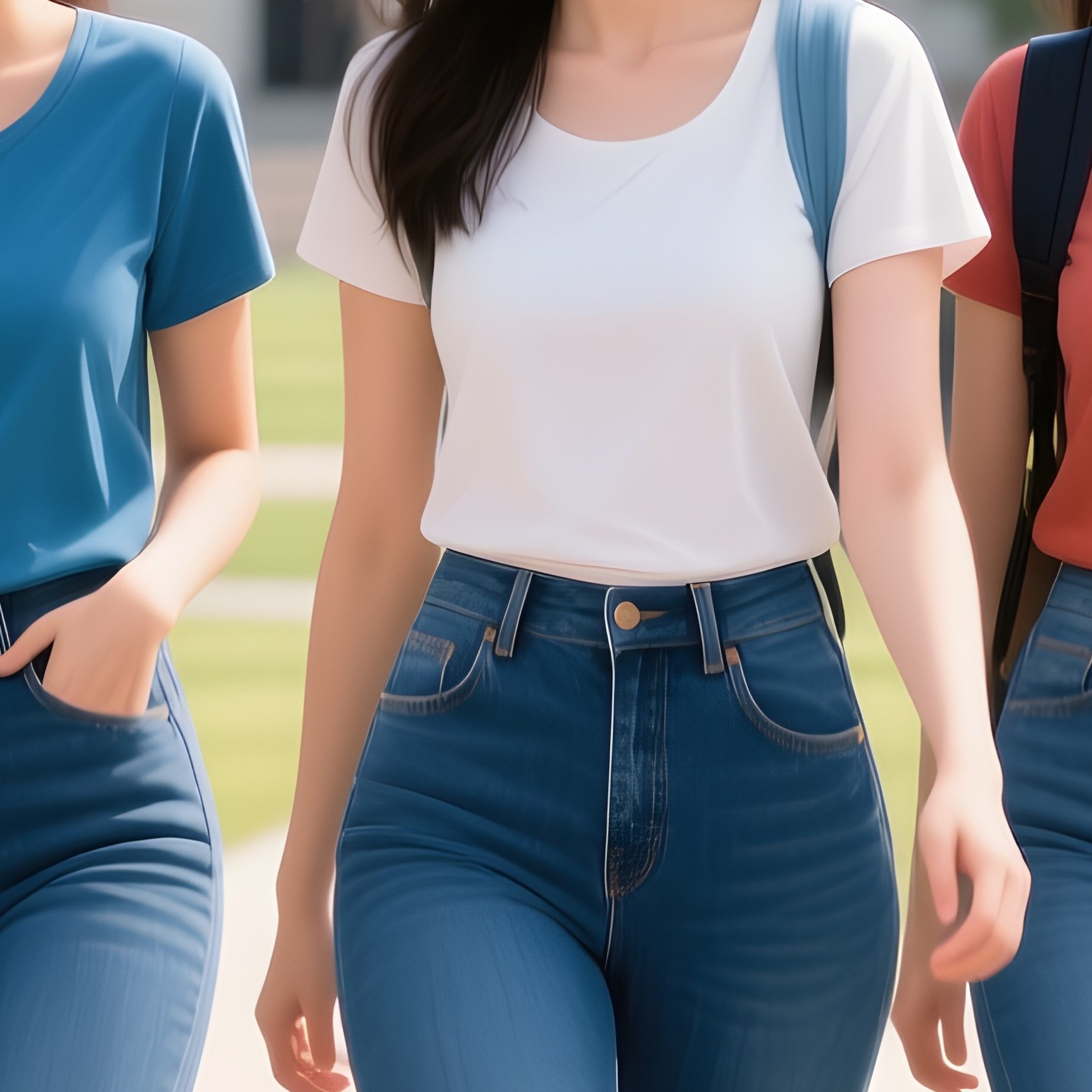Five Beautiful University Girls Walking Campus - Full Resolution Quality Preview