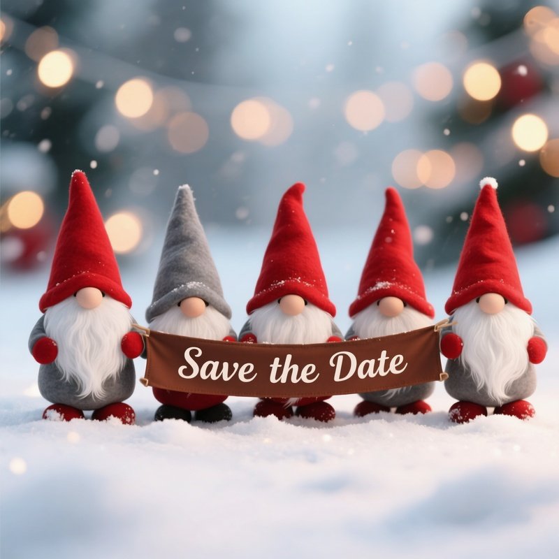 Five Gnomes Holding A Banner Gnomes Winter