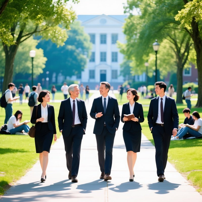 Five Prettily Dressed University Professors Walking On Campus